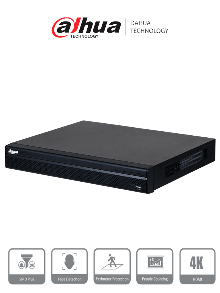 DAHUA DHI-NVR4232-16P-4KS3 NVR de 8 MP / 4k / 32 Canales IP / 16 Puertos PoE / Rendimiento de 160 Mbps/ Smart H.265+/ 2 Bahías de disco duro/ 4&2 E&S de Alarma/ Soporta cámaras WizSense/ 2 canales SMD Plus DAHUA DHI-NVR4232-16P-4KS3 NVR de 8 MP / 4k / 32 Canales IP / 16 Puertos PoE / Rendimiento de 160 Mbps/ Smart H.265+/ 2 Bahías de disco duro/ 4&2 E&S de Alarma/ Soporta cámaras WizSense/ 2 canales SMD Plus
